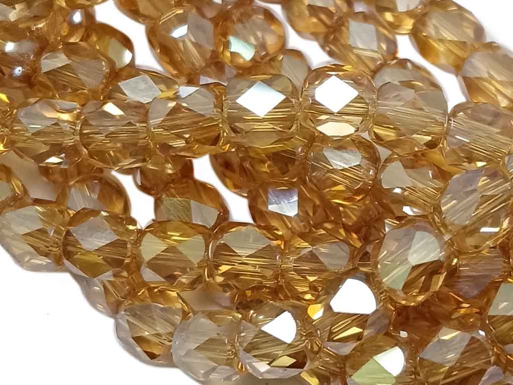 हल्के नारंगी ड्रम आकार के चेहरे वाले क्रिस्टल मोती (थोक)