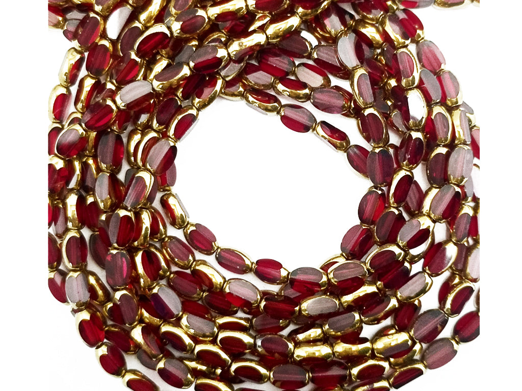 Maroon & Golden Oval Designer Glass Beads