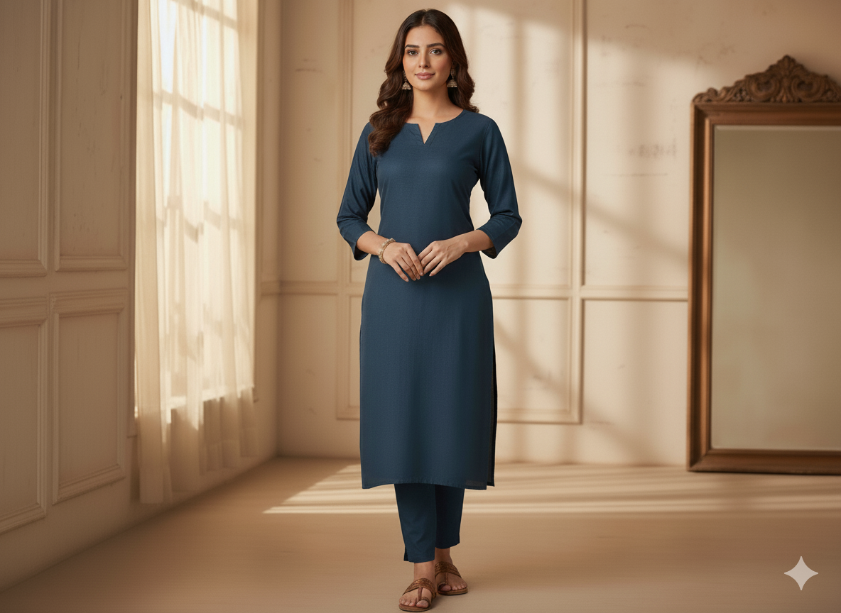 स्प्रूस नीला सादा ग्लेज्ड कॉटन कपड़ा