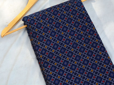 Dark Blue Geometric Digital Printed Premium Butter Crepe Fabric