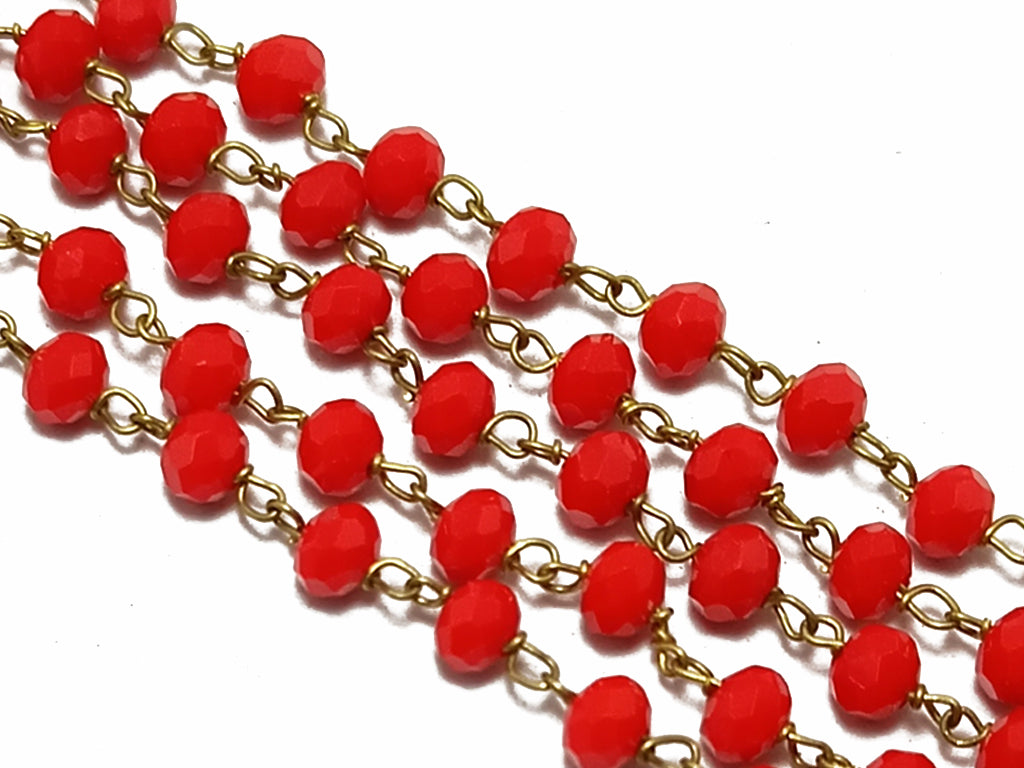 Red Rondelle Glass Beads Chain