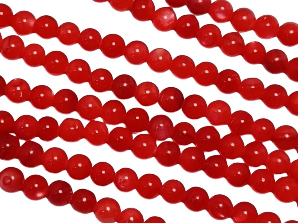 Blood Red Spherical Glossy Mother of Pearl Beads