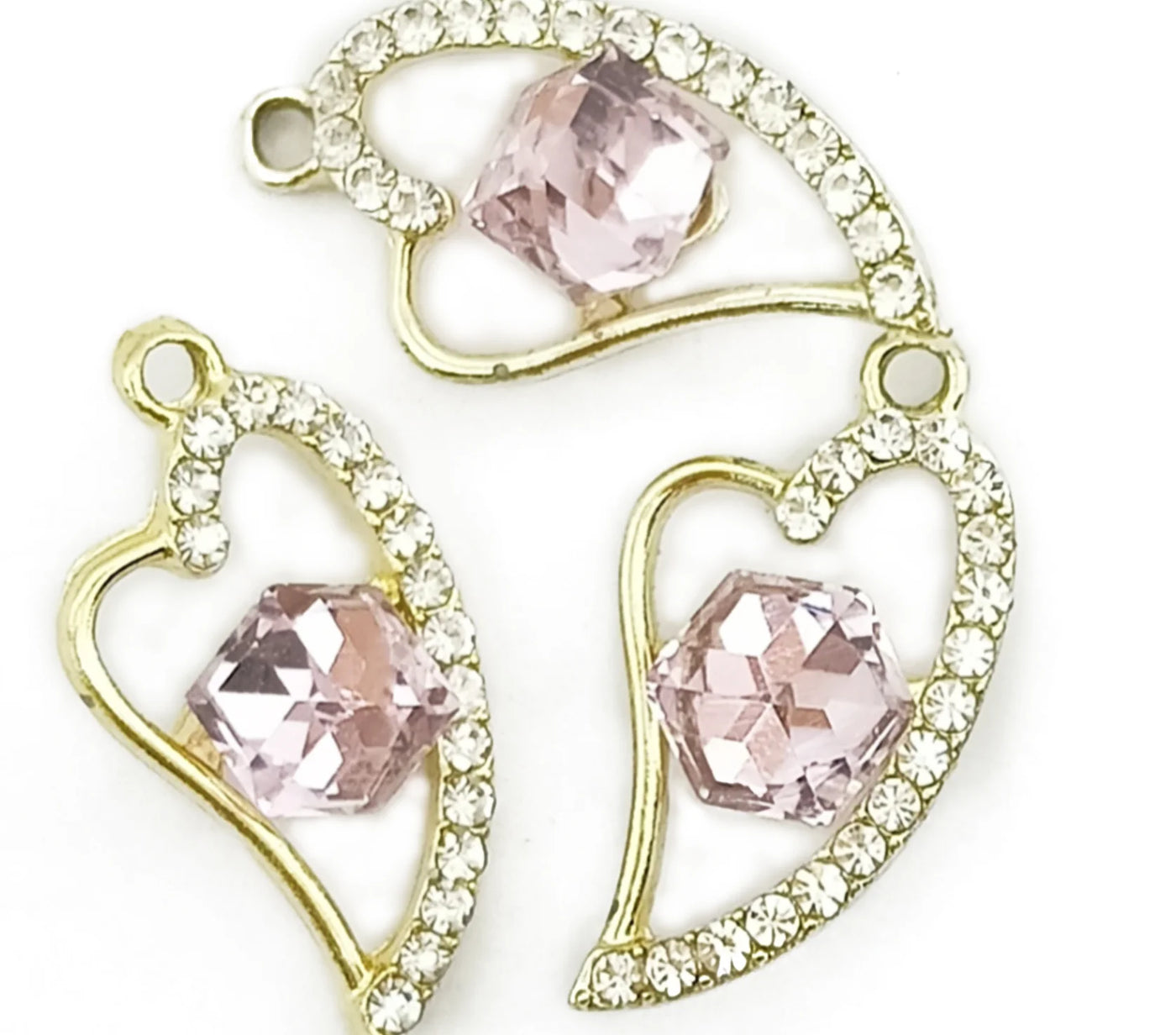 Pink & Golden Bend Heart Shape Jewelry Charms