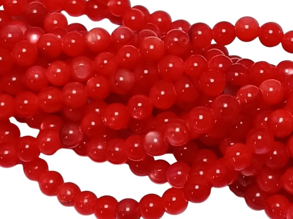 Blood Red Spherical Glossy Mother of Pearl Beads