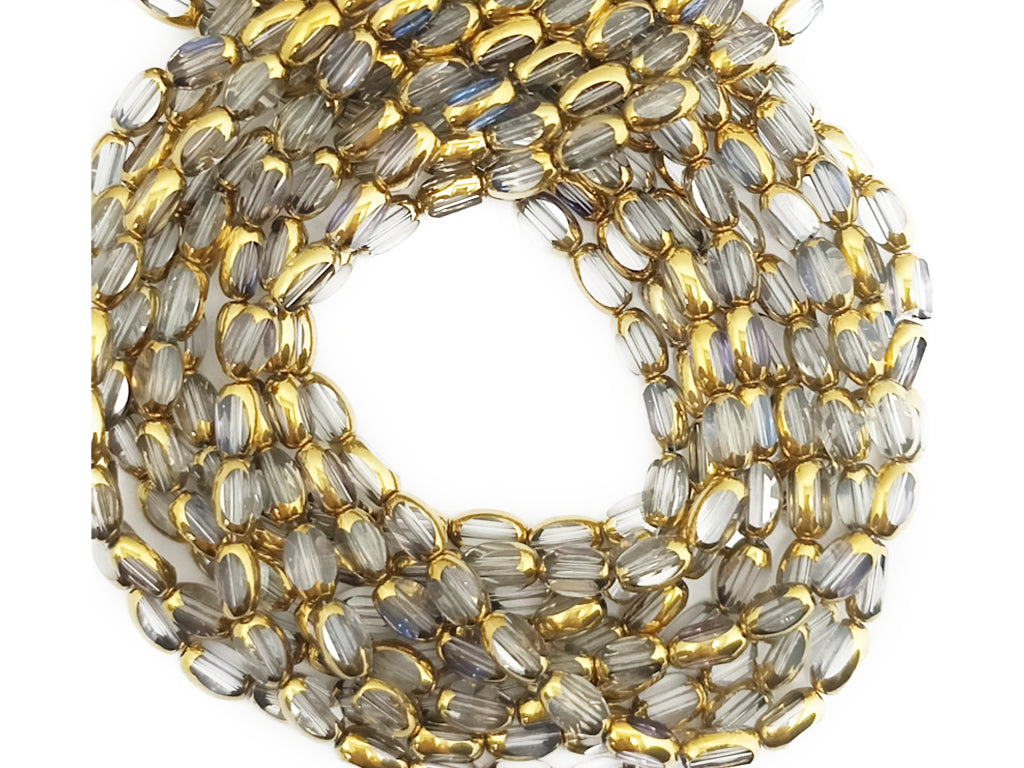 Gray & Golden Oval Designer Glass Beads