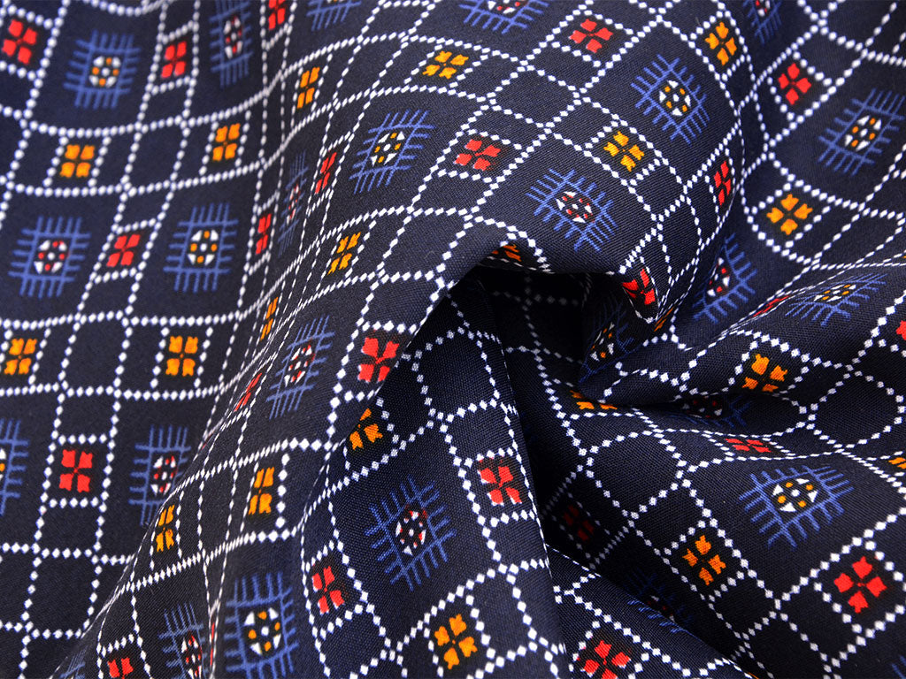 Dark Blue Geometric Digital Printed Premium Butter Crepe Fabric