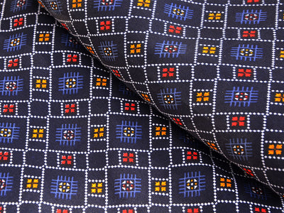 Dark Blue Geometric Digital Printed Premium Butter Crepe Fabric