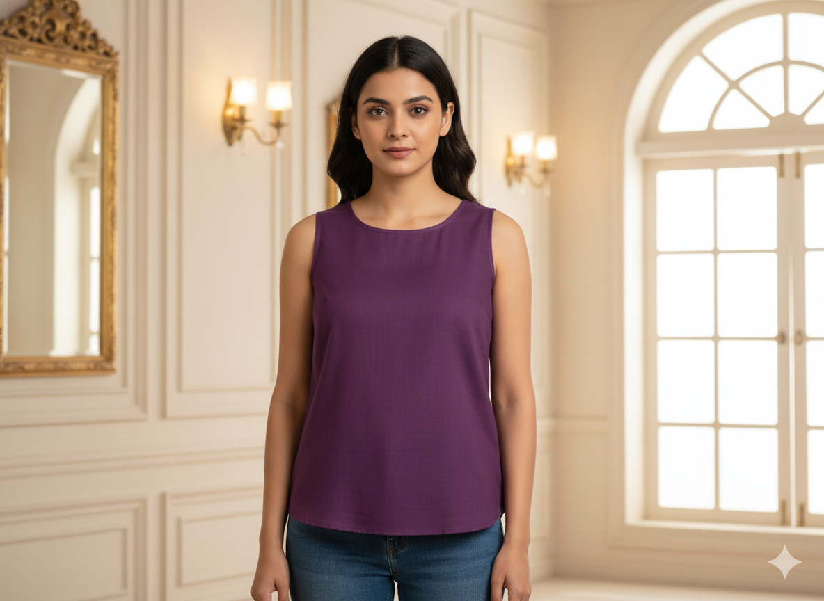 गहरा मैट बैंगनी सादा ग्लेज्ड कॉटन कपड़ा