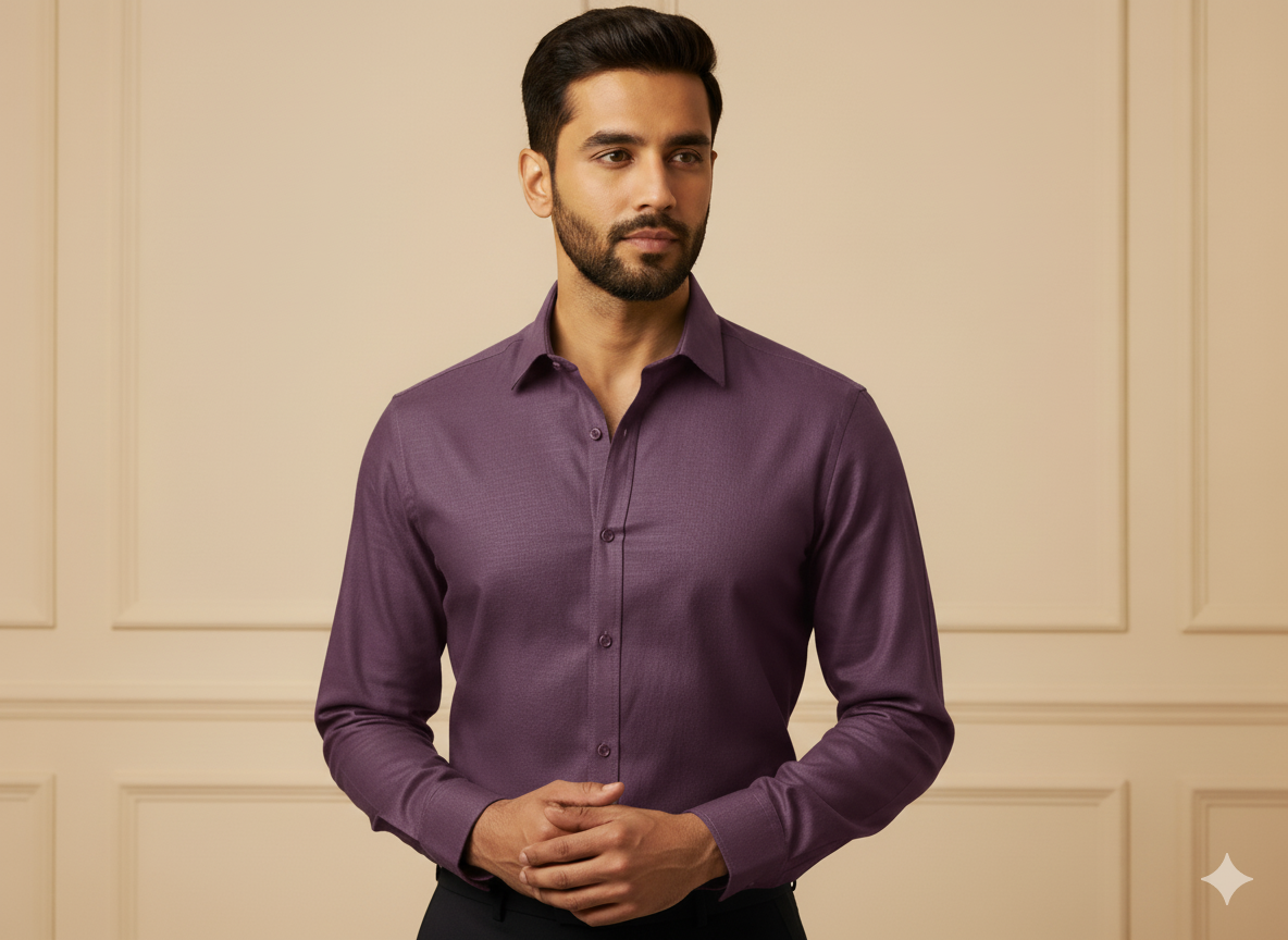 गहरा मैट बैंगनी सादा ग्लेज्ड कॉटन कपड़ा