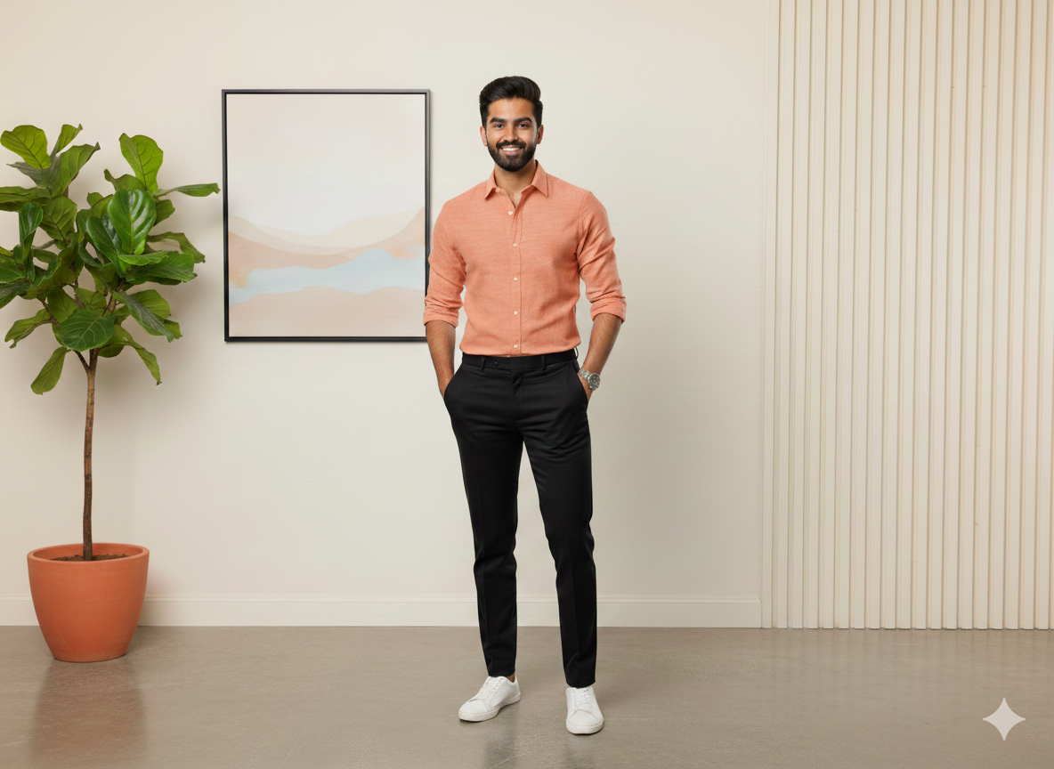 डार्क पीच प्लेन प्रीमियम कॉटन लिनन फ़ैब्रिक