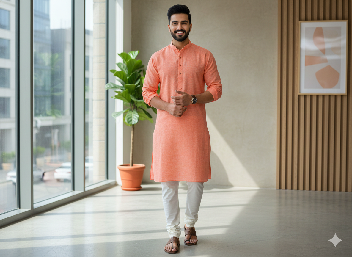 डार्क पीच प्लेन प्रीमियम कॉटन लिनन फ़ैब्रिक