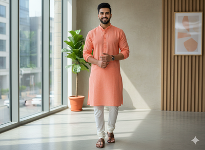 डार्क पीच प्लेन प्रीमियम कॉटन लिनन फ़ैब्रिक