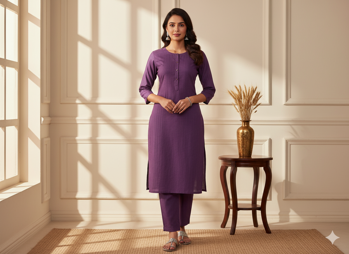 गहरा मैट बैंगनी सादा ग्लेज्ड कॉटन कपड़ा