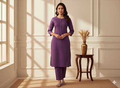 गहरा मैट बैंगनी सादा ग्लेज्ड कॉटन कपड़ा