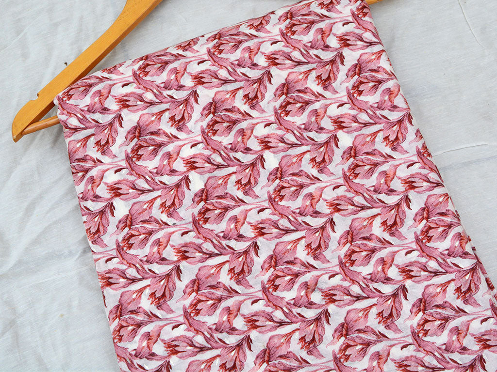 White & Rose Pink Pure Mul Mul Cotton Fabric