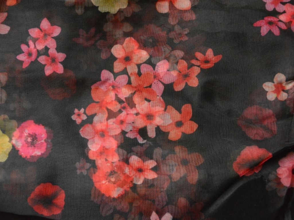 Black Floral Digital Printed Liquid Organza Fabric