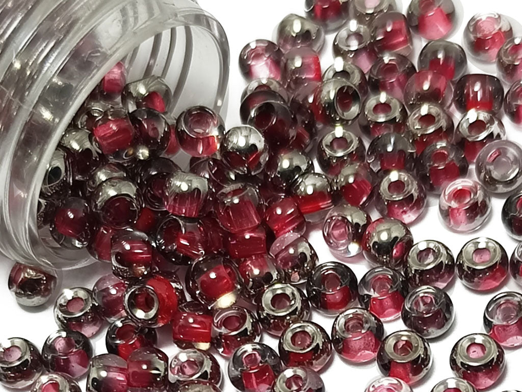 Red Transaparent Metallic Dual Tone Round Rocailles Glass Seed Beads