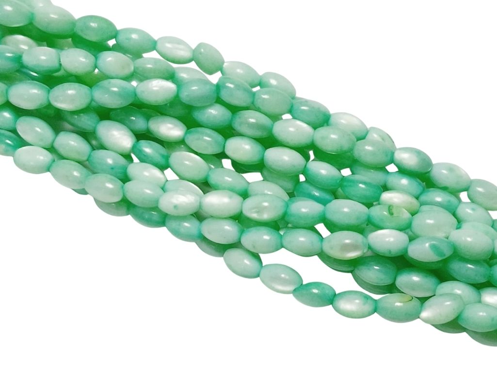 Turquoise Green Oval Glossy Mother of Pearl Beads