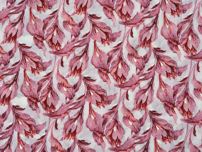 White & Rose Pink Pure Mul Mul Cotton Fabric