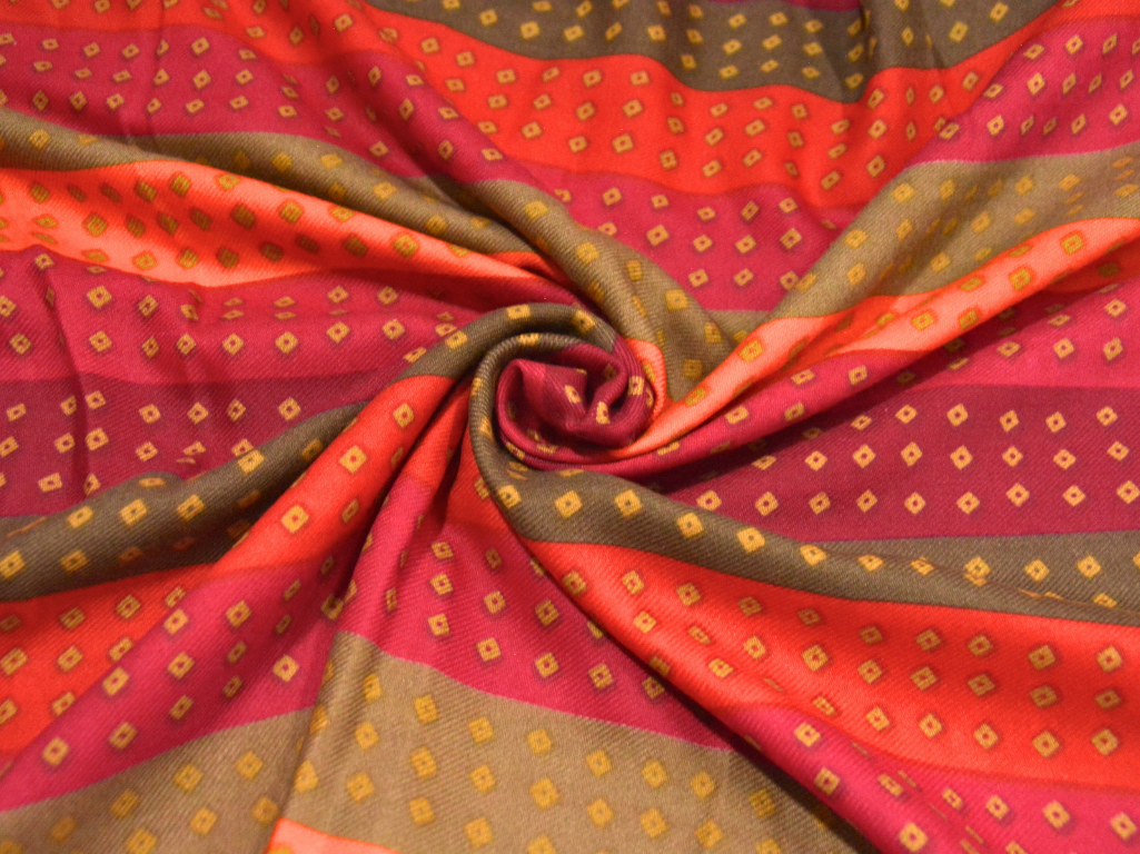 Multicolor Diamond Printed Semi Pashimna Woolen Fabric