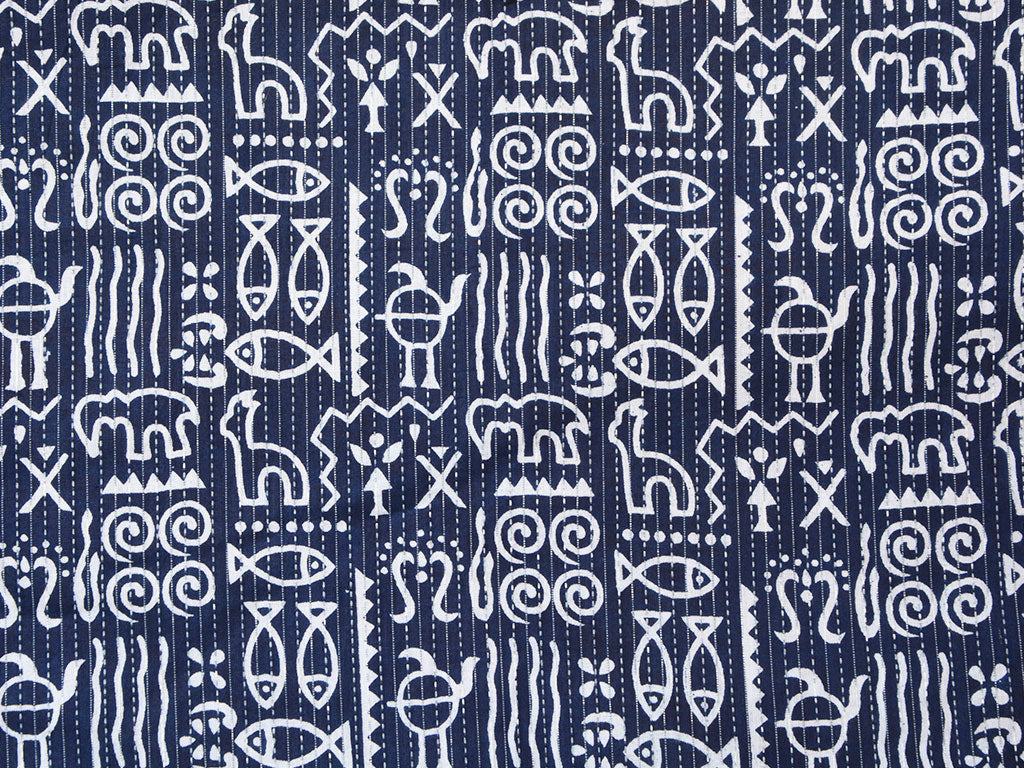 Blue Traditional Pure Cotton Kantha Fabric
