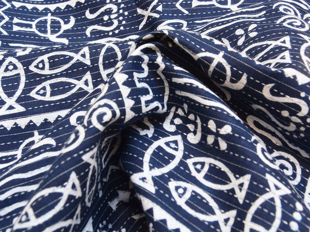 Blue Traditional Pure Cotton Kantha Fabric