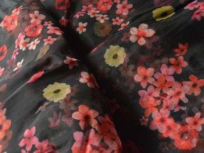 Black Floral Digital Printed Liquid Organza Fabric