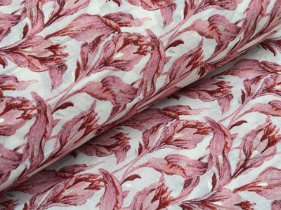 White & Rose Pink Pure Mul Mul Cotton Fabric