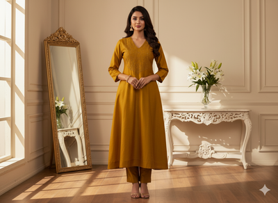 मस्टर्ड गोल्डन प्लेन शुद्ध विस्कोस गाजी सिल्क फैब्रिक