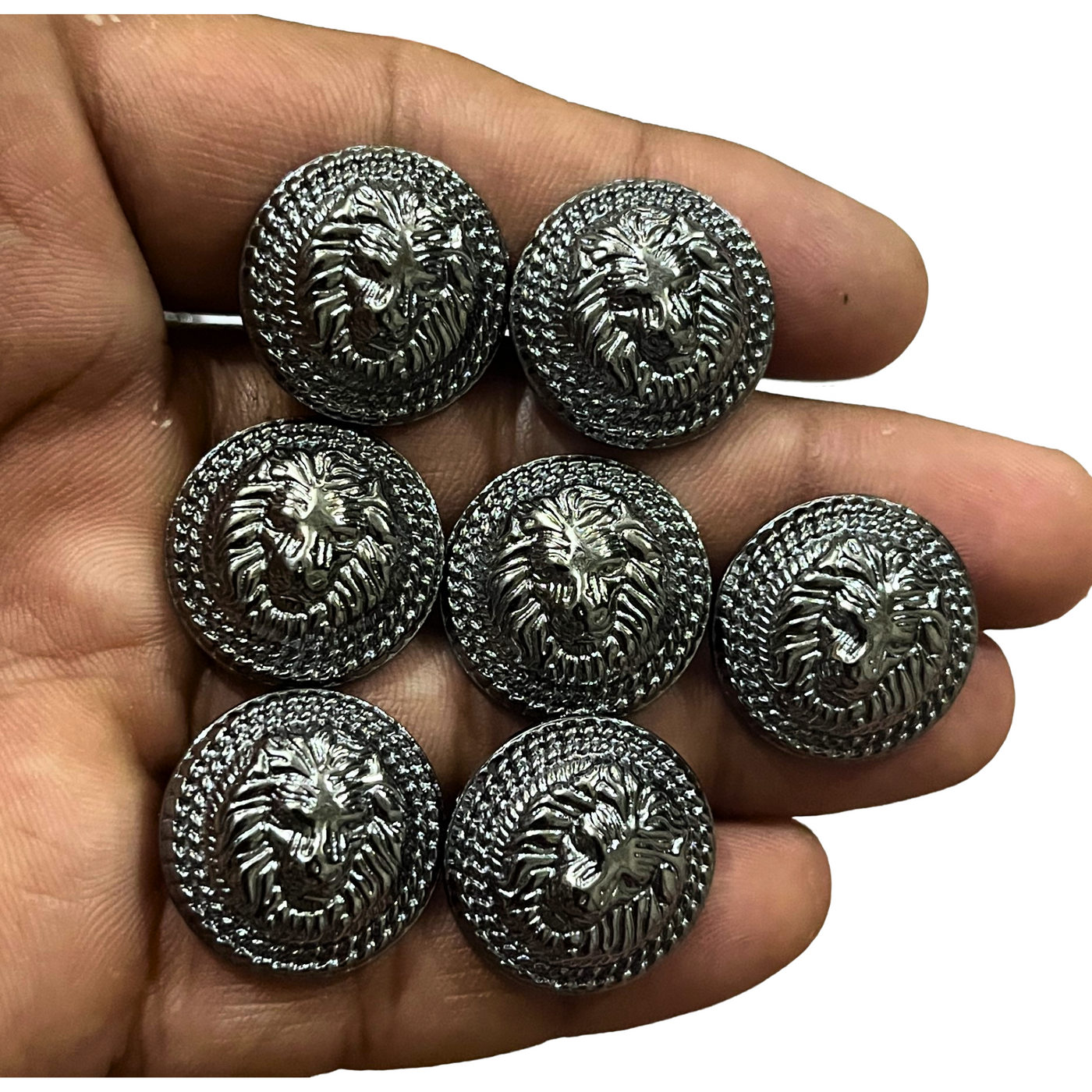 Gray Color Lion Face Shape 1 Hole Designer Round Metal Buttons