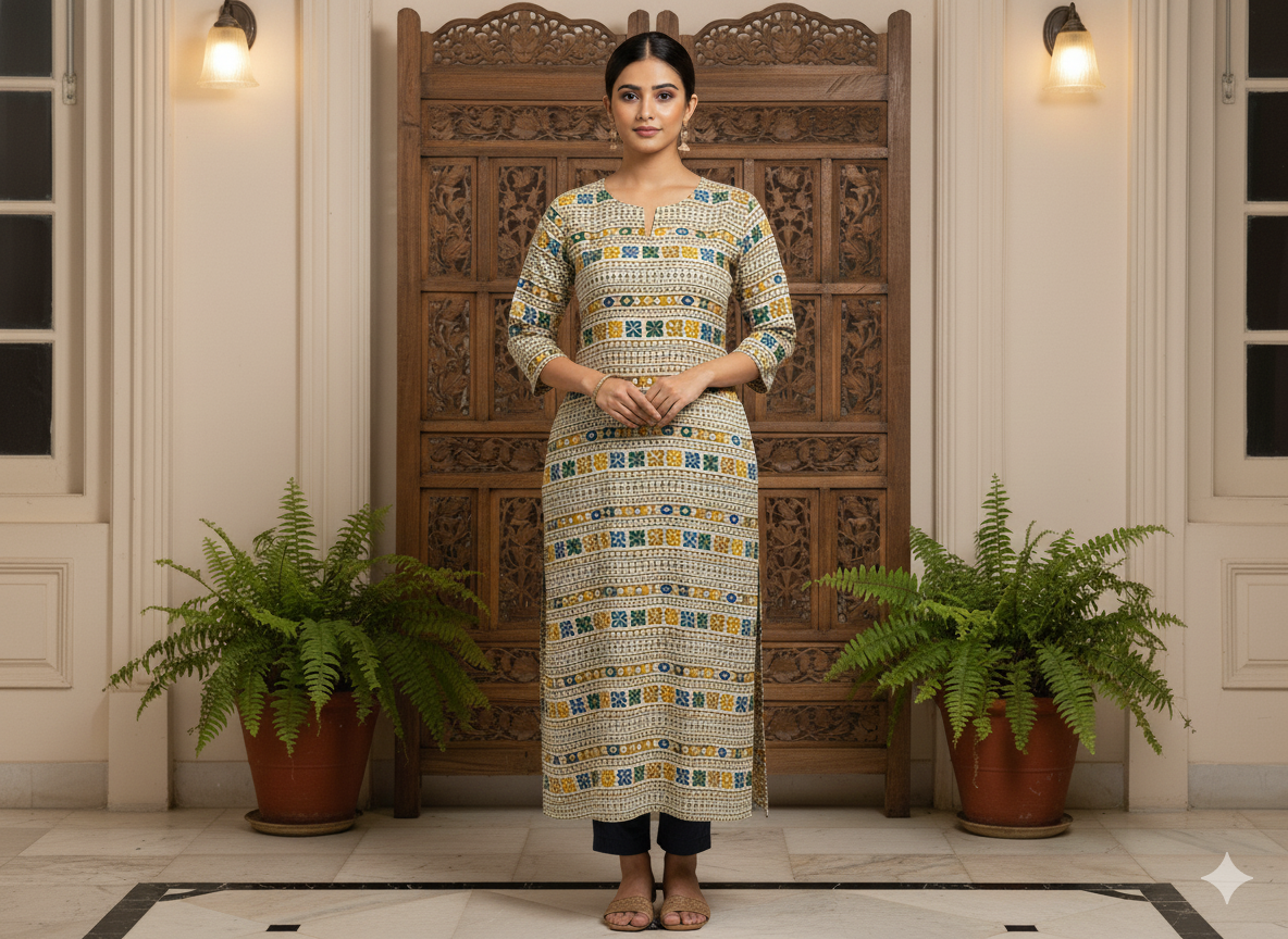 Creame Traditional Digitally Printed Butter Crepe Fabric