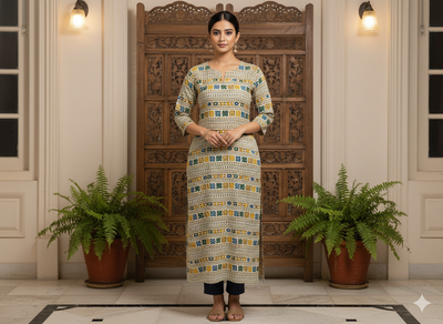 Creame Traditional Digitally Printed Butter Crepe Fabric