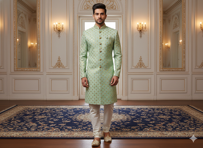 हल्के नीले रंग का मेटैलिक सेक्विन कढ़ाई वाला मलाई साटन कपड़ा