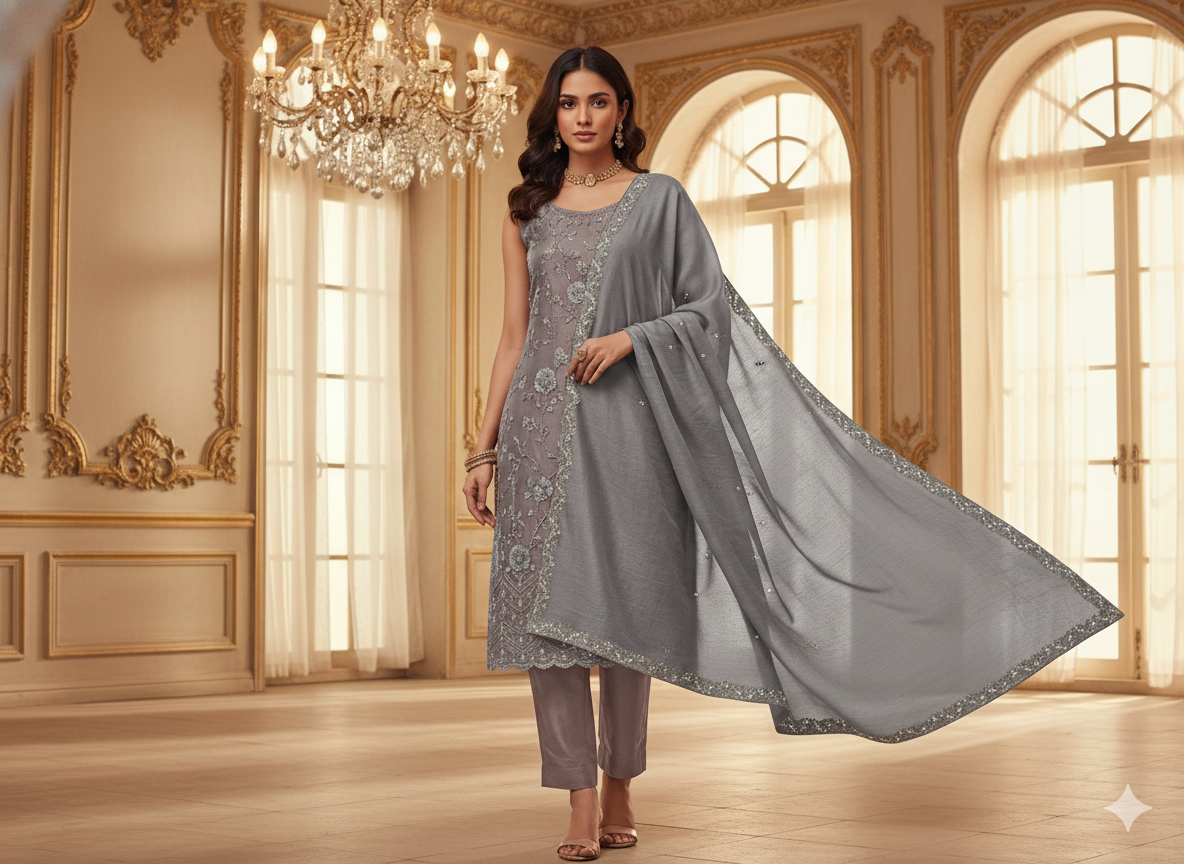 Pastel Light Gray Plain Malai Satin Fabric