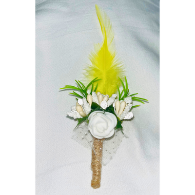 Yellow & White Faux Feather Flower Brooch ( Wholesale )