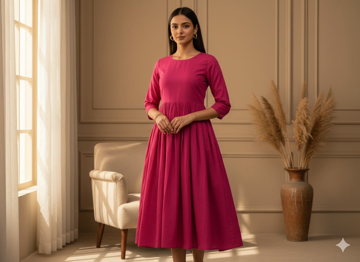 Magenta Plain 100% Pure Mul Mul Cotton