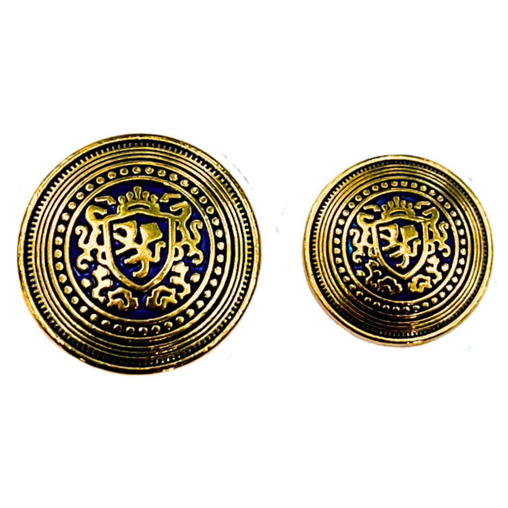 Golden & Blue King’s Favourite Royal Crest Lion Shield Eye-Catchy Design Round Shank Metal Button Blue and Golden Colour for Coat, Suit, Blazer, Sherwani, Nehru Jacket and for all Types of Clothes