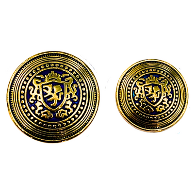 Golden & Blue King’s Favourite Royal Crest Lion Shield Eye-Catchy Design Round Shank Metal Button Blue and Golden Colour for Coat, Suit, Blazer, Sherwani, Nehru Jacket and for all Types of Clothes