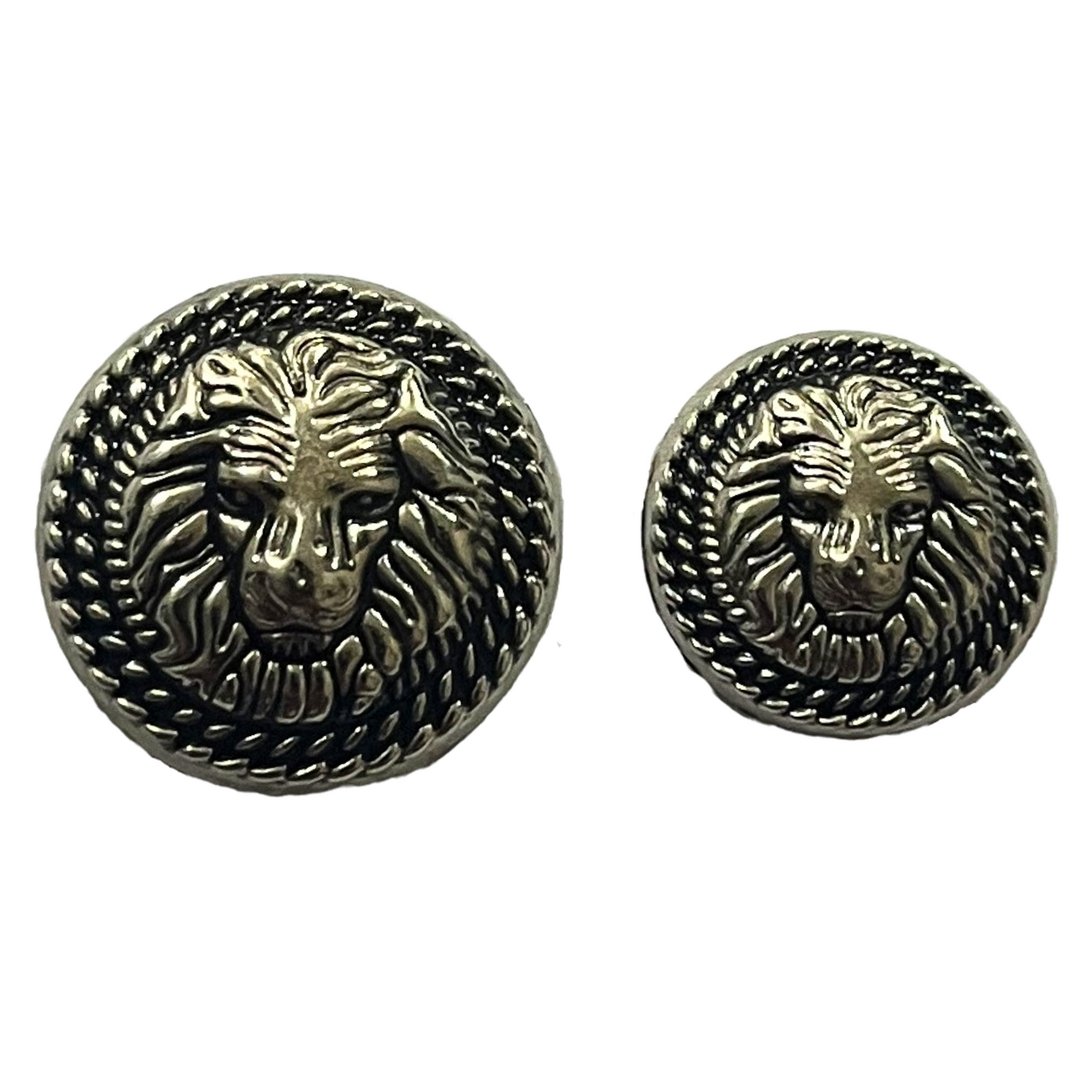 Black & Silver Fearless Lion Face Shaped 1 Hole Round Metal Buttons