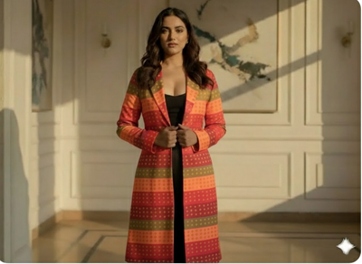 Multicolor Diamond Printed Semi Pashimna Woolen Fabric