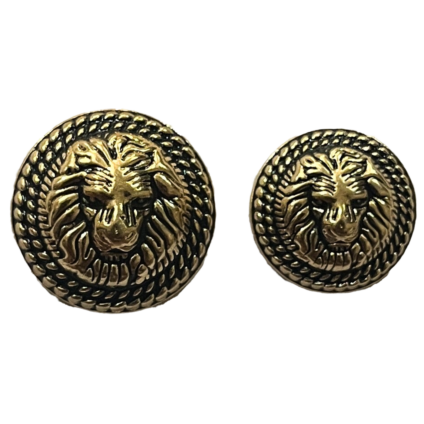 Black & Golden Fearless Lion Face Shaped 1 Hole Round Metal Buttons