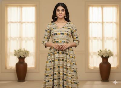 Creame Traditional Digitally Printed Butter Crepe Fabric