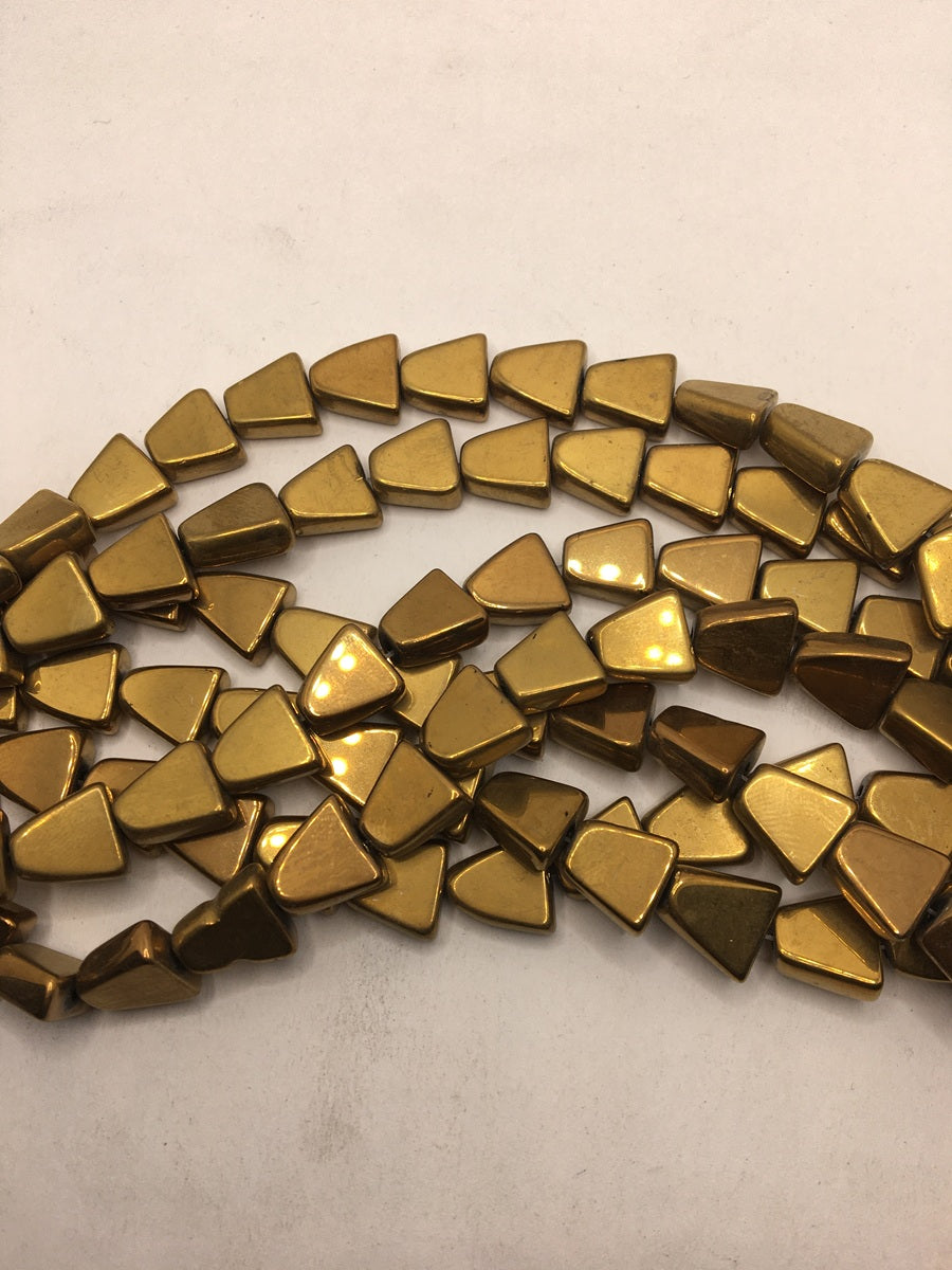 Golden Uneven Triangle Metallic Glass Beads