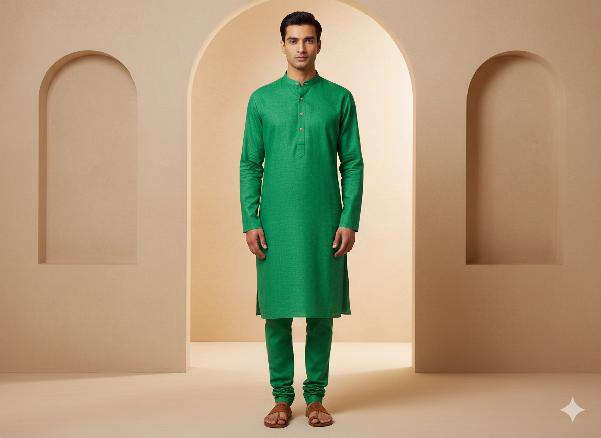 हरा सादा सूती लिनन कपड़ा