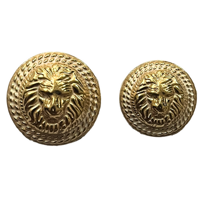 White & Golden Fearless Lion Face Shaped 1 Hole Round Metal Buttons