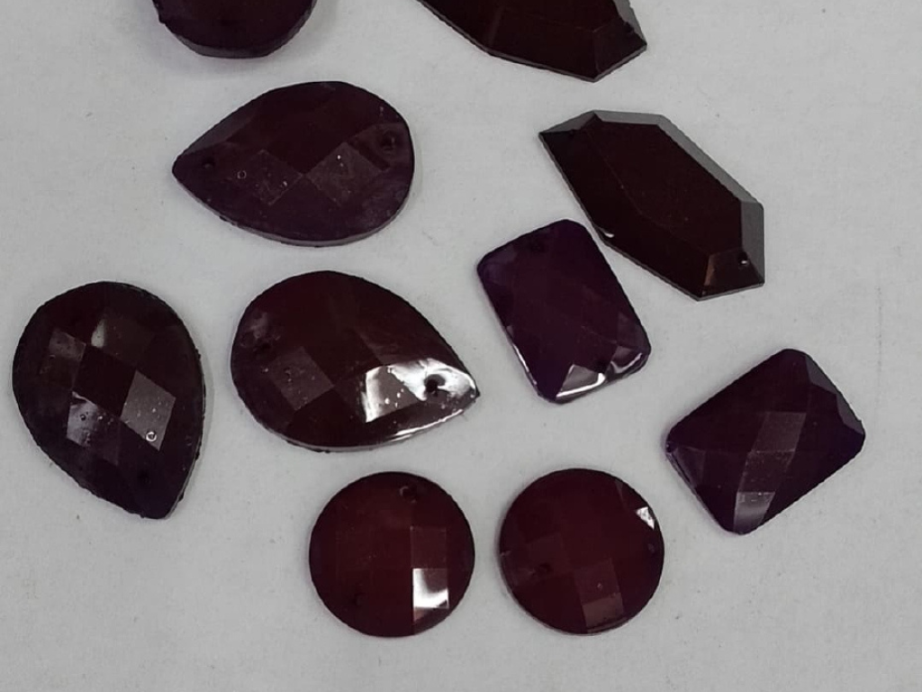 Wine Faceted Mix Shape 2 Hole Plastic Stones