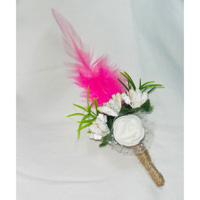 White And Pink Faux Feather Flower Brooch