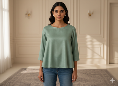 फ़िरोज़ा सादा चमकीला सूती कपड़ा