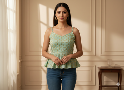 हल्के नीले रंग का मेटैलिक सेक्विन कढ़ाई वाला मलाई साटन कपड़ा