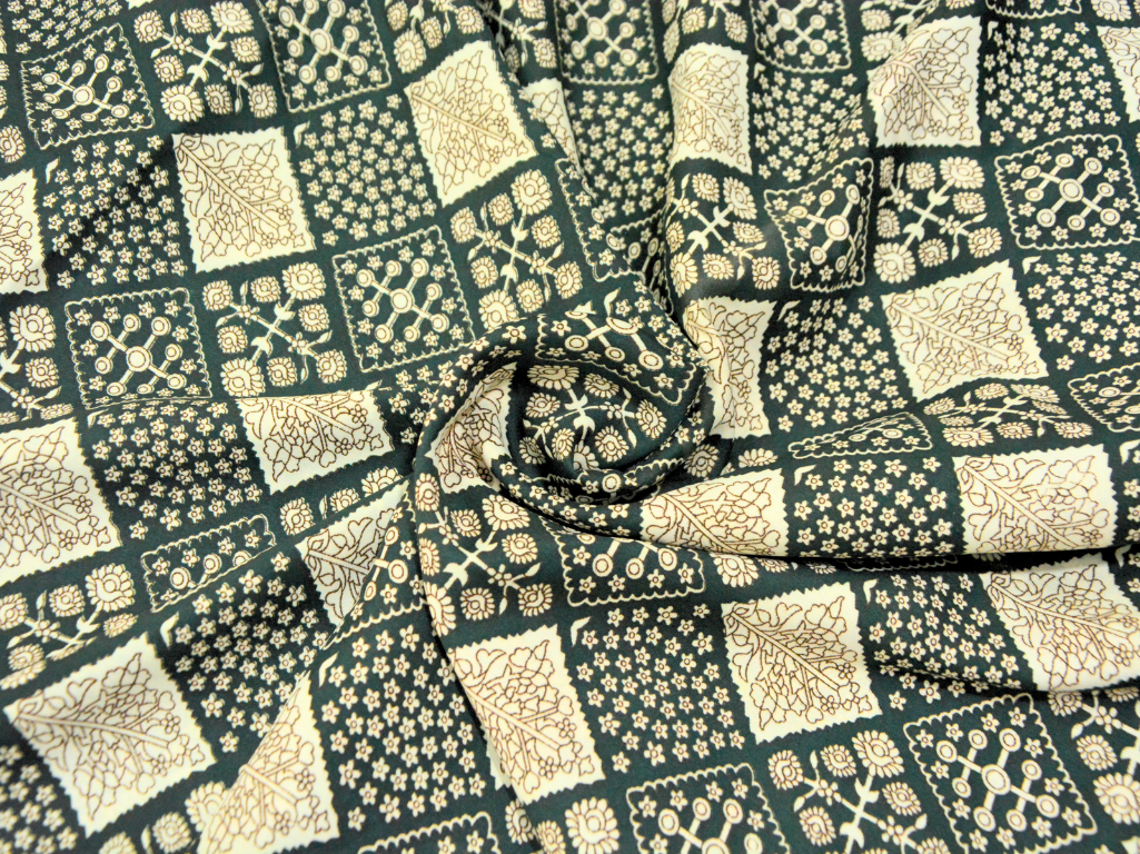 Dark Green Diamond Digitally Printed Butter Crepe Fabric